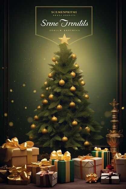 szablon plakatu wydarzenia bożonarodzeniowego z choinką i prezentami