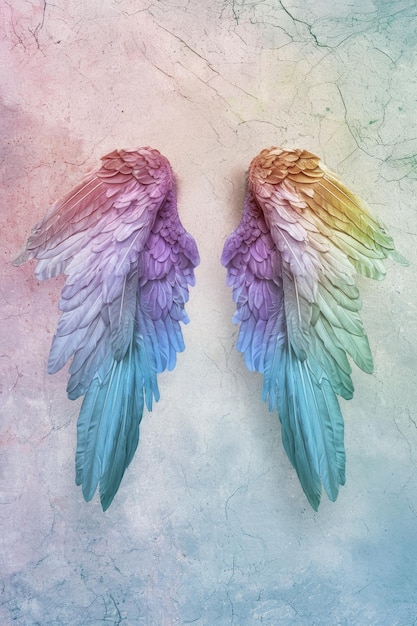 Szablon Świadectwa Boskich Skrzydeł Aniołowych z kolorowymi skrzydłami tęczy i eterycznym tłem