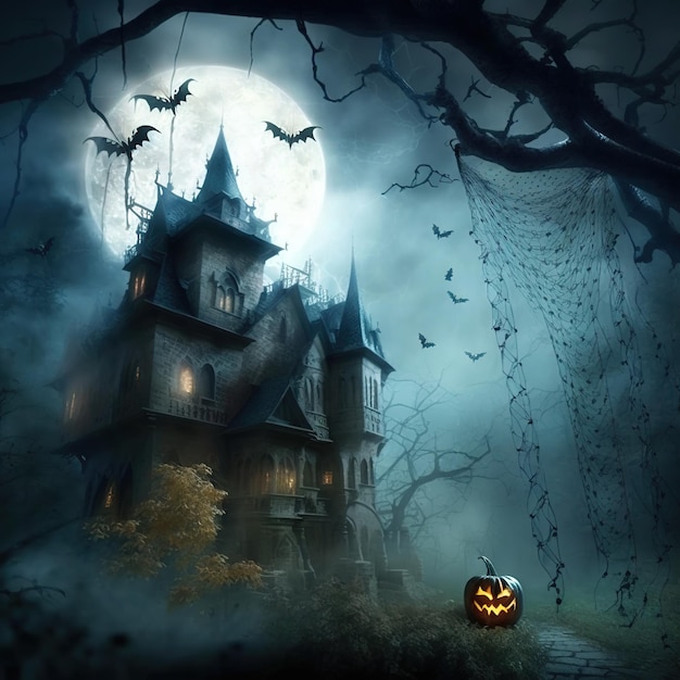 Szablon transparentu Happy Halloween z dynią halloweenową i elementami Halloween Ai Generowane