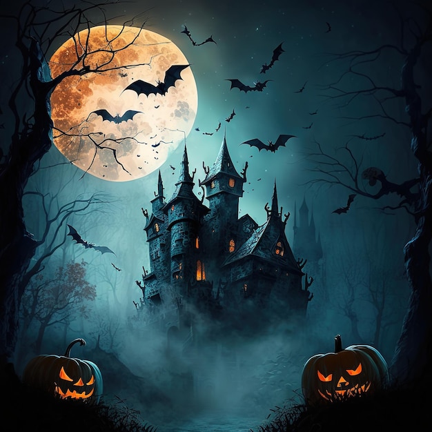 Szablon transparentu Happy Halloween z dynią halloweenową i elementami Halloween Ai Generowane