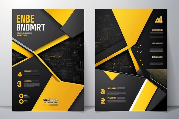 Zdjęcie szablon wektorowy abstrakcji biznesowej dla broszury annualreport magazine poster prezentacja korporacyjna portfolio flyer infografika w kolorze żółtym i czarnym rozmiar a4 przed i tył