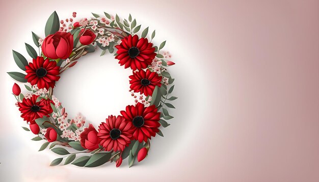 Szablon zaproszeń ślubnych z wieńcem kwiatowym nowoczesne eleganckie czerwone kwiaty