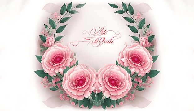 Szablon zaproszeń ślubnych z wieńcem kwiatowym nowoczesne eleganckie różowe kwiaty