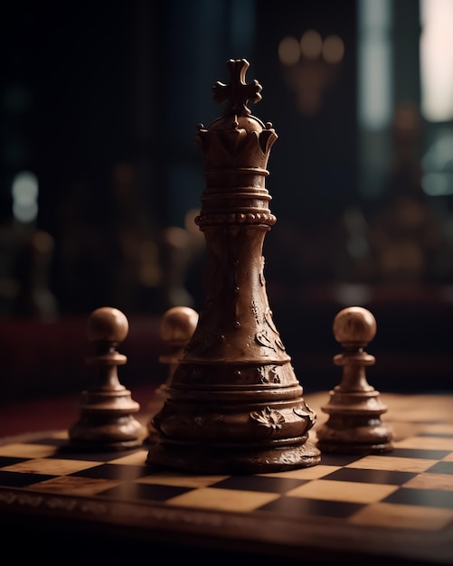 Szachownica z królem i dwoma figurami szachowymi
