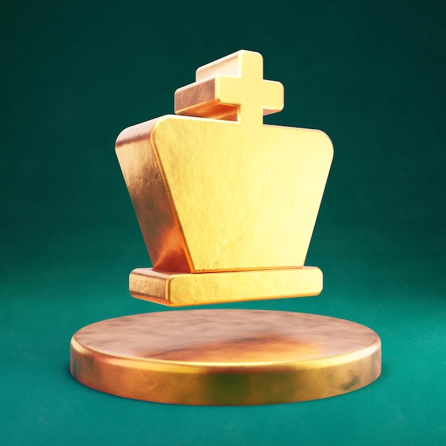 Szachowy król ikona. Fortuna Gold Chess King symbol z Tidewater zielonym tle. 3D renderowane ikony mediów społecznościowych.