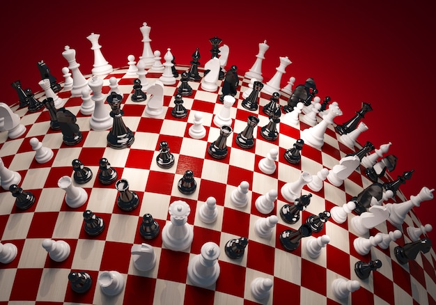 Zdjęcie szachy biało-czarne na dużym polu szachowym kuli