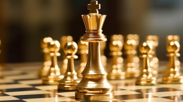 Szachy na szachownicy ze złotym królem w środku generatywnej ai