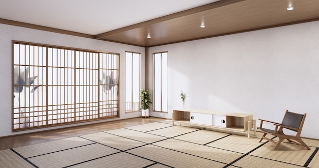 Szafka drewniana konstrukcja na nowoczesnym pokoju japanese.3D rendering