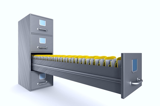 Szafka na dokumenty na białym tle. Izolowana ilustracja 3D