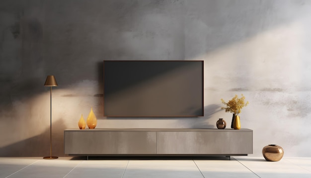 szafka tv w nowoczesnym salonie z dekoracją