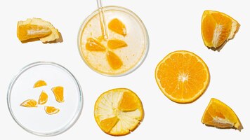 Szalki petriego z badaniami pomarańczy wytnij badania pomarańczy w laboratorium laboratorium bioinżynierii