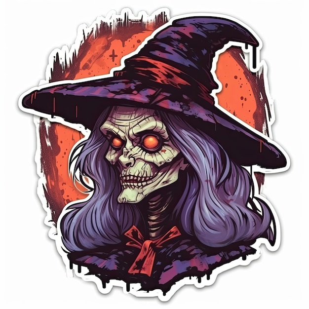 Szalona czarownica, tatuaż, ilustracja, Halloween, przerażające, przeraźliwe, szalony diabeł.