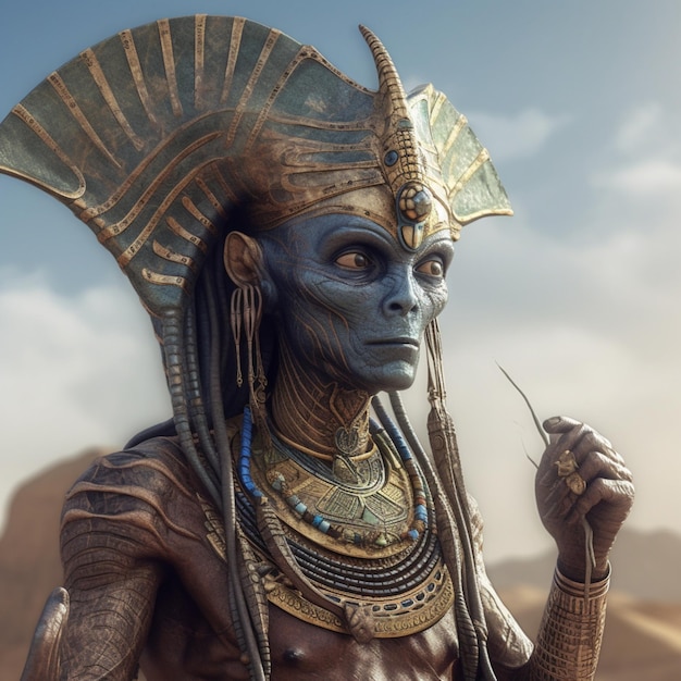Szaman faraona obcych renderowany w wysokiej rozdzielczości Generacyjna sztuczna inteligencja