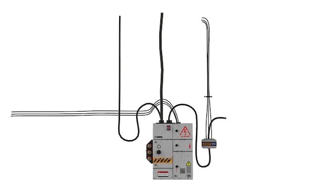 Szara skrzynka elektryczna z napisem „niebezpieczeństwo”.