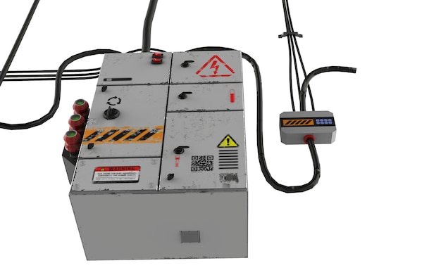 Szara skrzynka elektryczna z napisem „niebezpieczeństwo”.