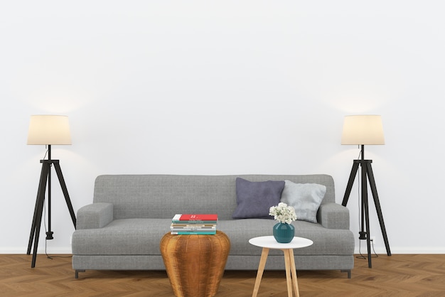 szara sofa ciemne drewno podłoga salon wnętrze lampa tło szablon tabeli