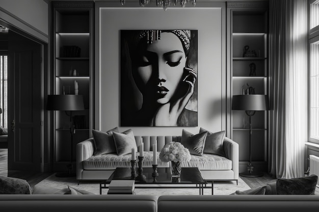 Szara sofa w nowoczesnym wnętrzu salonu Ilustracja AI Generative