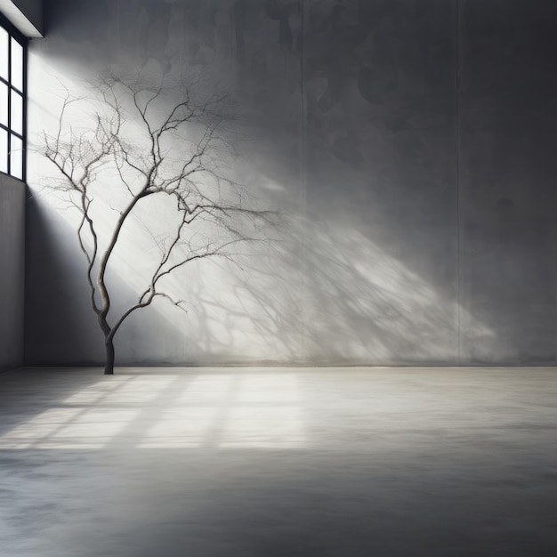 Szare abstrakcyjne tło z cieniami drzew Generatywna sztuczna inteligencja