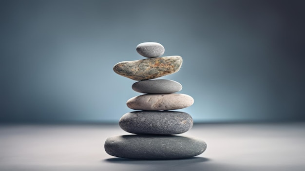 Szare kamienie Zen ułożone w stosy Zdjęcie generowane przez AI