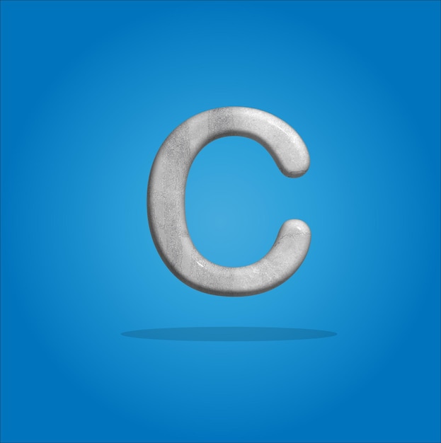 szare logo litery C izolowane z niebieskiego tła ilustracji 3D