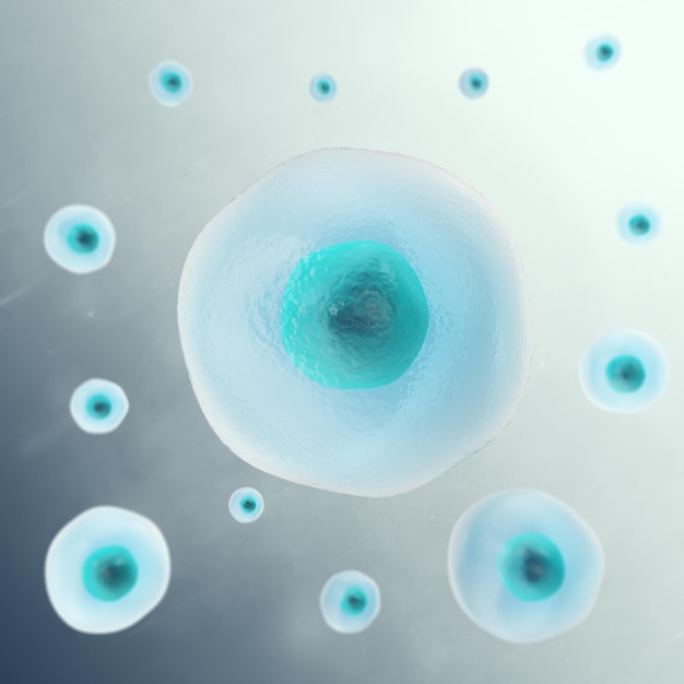 Szare tło komórki. Życie i biologia, medycyna naukowa, badania molekularne. ilustracja 3d