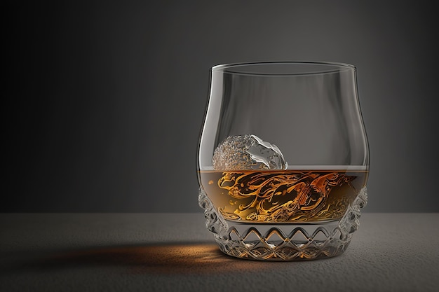 Szare tło z szklanką szkockiej whisky