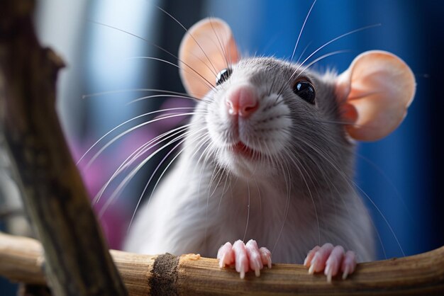 Szary szczur domowy na drewnianym ogrodzeniu w zbliżeniu Generatywna sztuczna inteligencja
