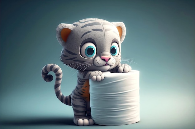 Szary tygrysek bawiący się papierem toaletowym postać z kreskówki