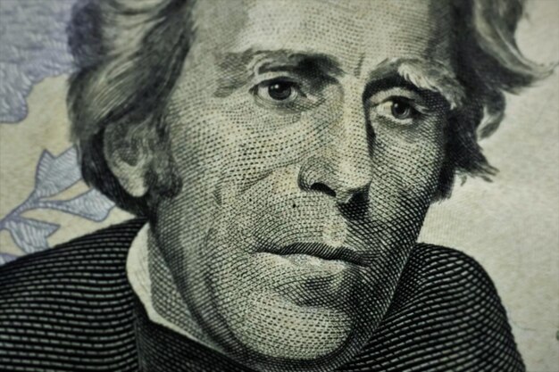 Szczegół obrazu Andrew Jacksona na banknocie dwudziestodolarowym