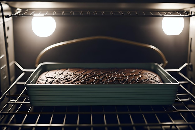 Szczegół pysznego ciasta w trakcie pieczenia w piekarniku ze złotą skórką i kuszącym aromatem Wygenerowane przez AI
