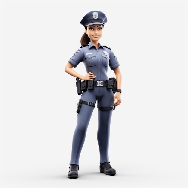 Szczegółowa ilustracja 3d policjantki z zabawnym projektem postaci