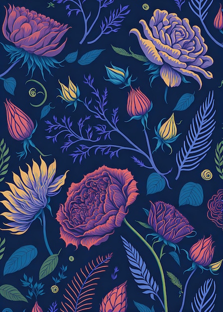 Szczegółowa ilustracja kwiatów róż różnorodność kolorowych kwiatów bezszwowy wzór