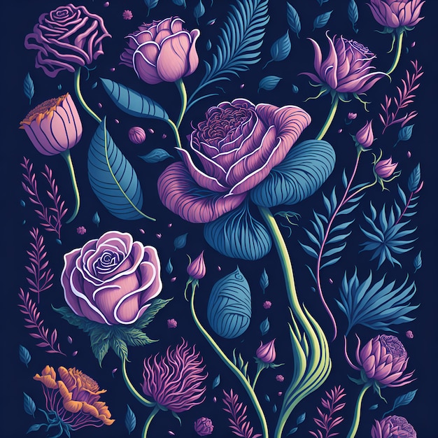 Szczegółowa ilustracja kwiatów