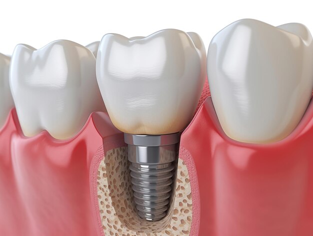 Szczegółowa Ilustracja Pojedynczego Implantu Dentystycznego W Szczęce I Dziąsłach