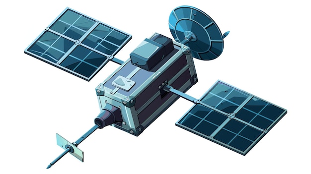 Zdjęcie szczegółowa ilustracja satelity komunikacyjnego satelit ma dwa duże panele słoneczne antenę antenową i magnetometr