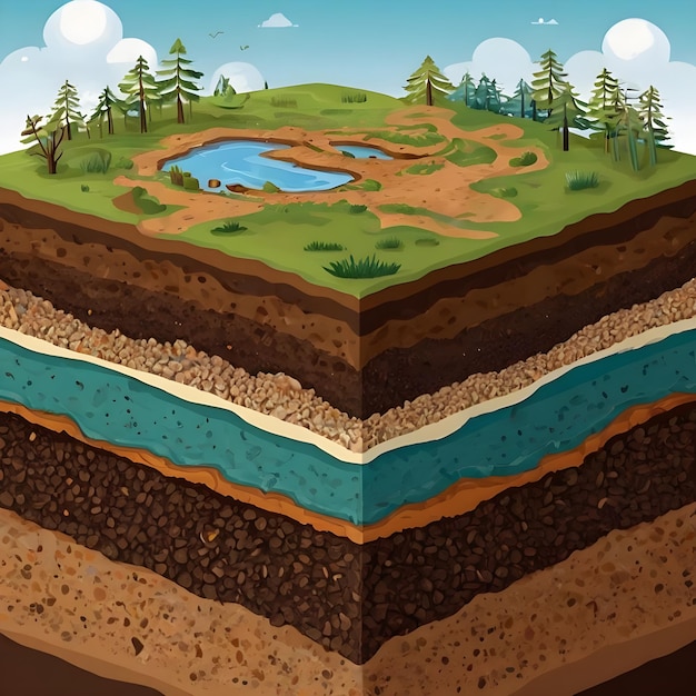 Zdjęcie szczegółowa ilustracja stratifikacji gleby wyspy