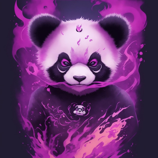 Zdjęcie szczegółowa ilustracja twarzy zła panda ninja panda magiczna koszulka magenta