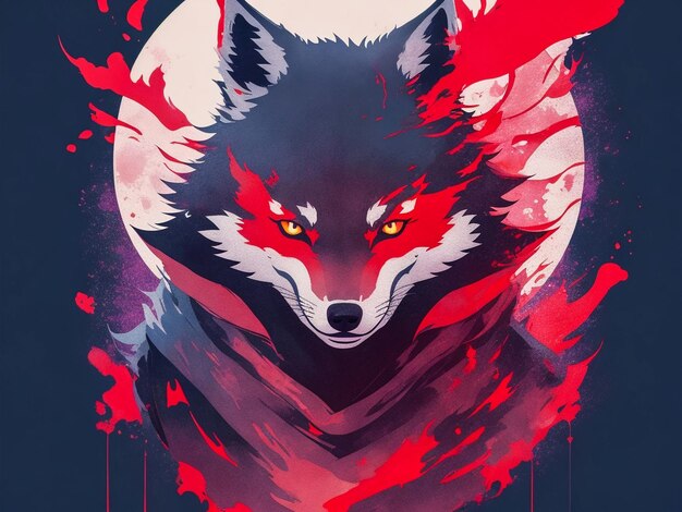 Szczegółowa ilustracja twarzy złego wilka ninja
