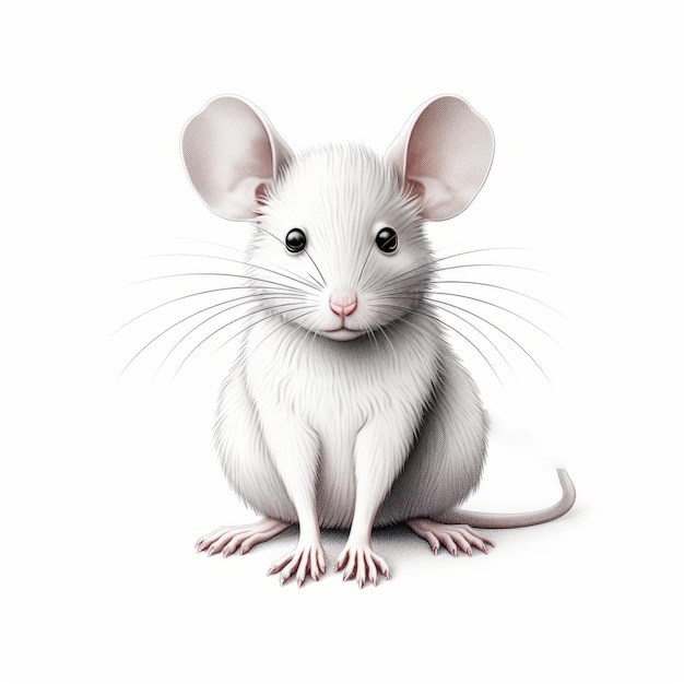 Szczegółowa ilustracja wektorowa białej myszy z dużymi uszami