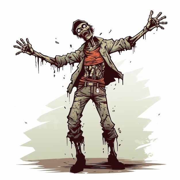 Zdjęcie szczegółowa ilustracja zombie z podniesionymi ramionami w stylu komiksowym