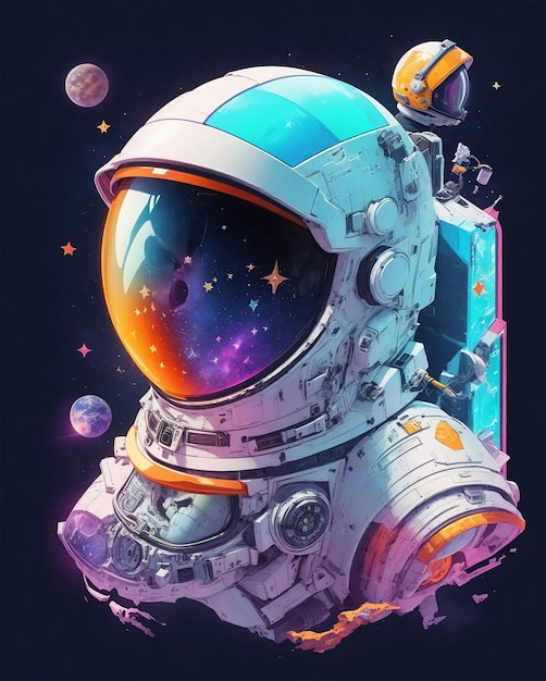 szczegółowa kolorowa ilustracja białego tła astronauty w czarnej przestrzeni