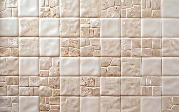 Szczegółowa mozaika białych marmurowych płytek z skomplikowanymi wzorami i żyłami tworząca ponadczasową i przestarzałą estetykę