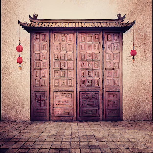 szczegółowe drzwi i okna w stylu chińskim