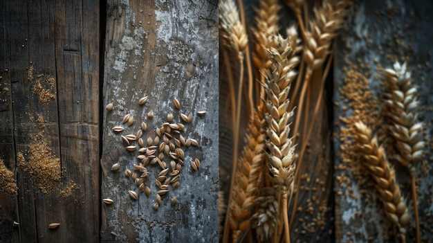 Zdjęcie szczegółowe zbliżenia ziarna pszenicy pokazujące jego złotą teksturę i organiczne wzory nature39's bounty up close