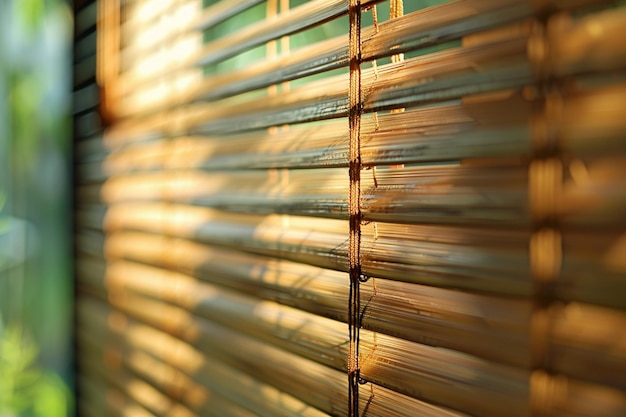 Zdjęcie szczegółowe zbliżenie bambusowej zasłony lub zasłony tworzące łagodną atmosferę