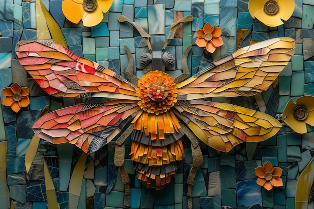 Szczegółowe zbliżenie papierowego motyla wykonanego z kreatywnych wycięć papierowych na świętowanie Światowego Dnia Pszczół