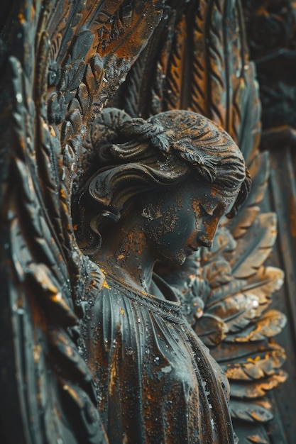 Zdjęcie szczegółowe zbliżenie posągu anioła odpowiedniego do tematów religijnych lub pamiątkowych