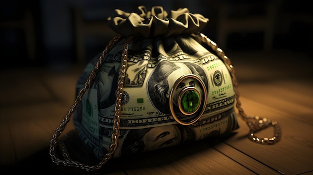 Szczegółowe zdjęcie 3D torebki z pieniędzmi z ikoną dolara