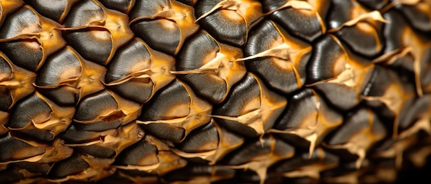 Szczegółowe zdjęcie makro zewnętrznego ananasa pokazujące jego unikalną i organiczną teksturę AI Generative