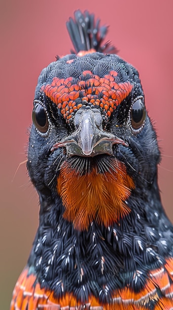 Szczegółowe zdjęcie żyjącego ptaka z skomplikowanymi piórami